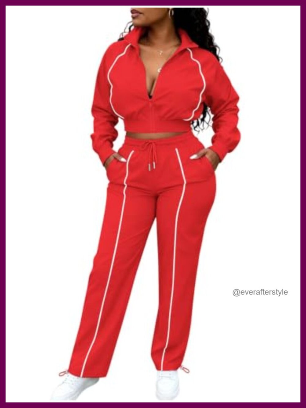 Women 2 Piece Windbreaker Tracksuit Cropped Zip Jacket Jogger Pants Set